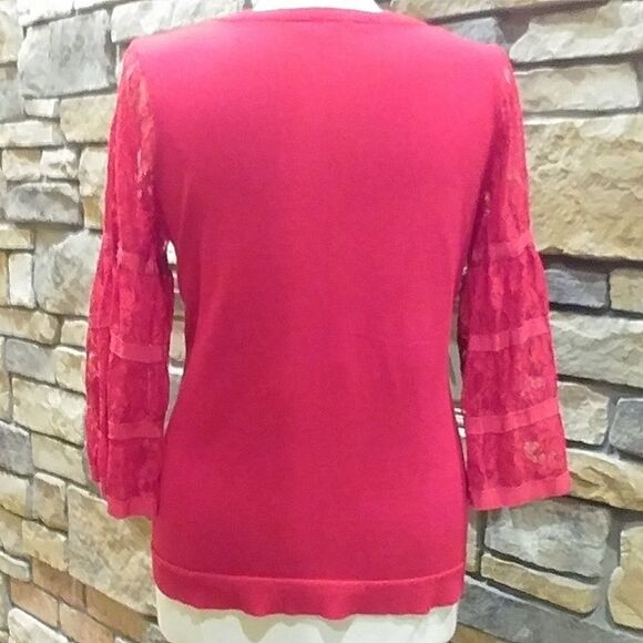 Boho Bell Sleeve Red Tunic Sweater - Picture 5 of 11